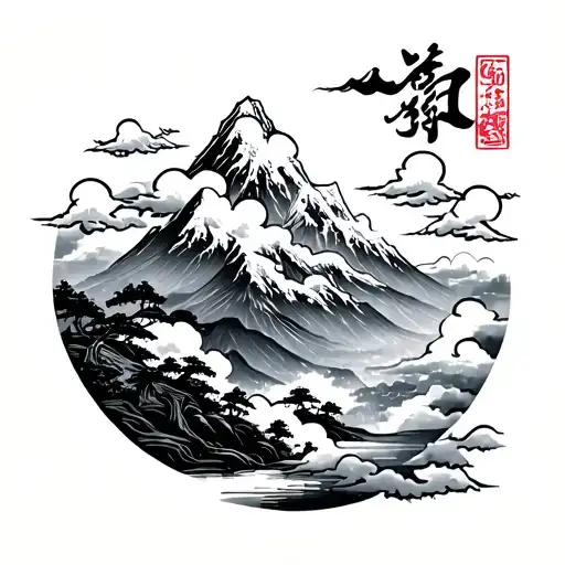 mountain and clouds in traditional Japanese style tattoo tattoo design idea