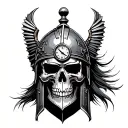 Gladiator helmet with the skull and timepiece tattoo design idea
