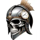 Gladiator helmet with the skull and timepiece tattoo design idea