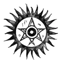 Black thick watercolor line. Sun key surrounded by a pentagram and that is getting rid of in eighths tattoo design idea