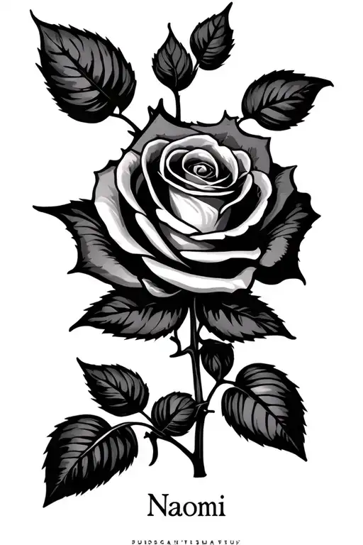 rose with name naomi rose vine tattoo design idea