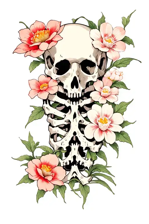 axis bone , flowers growing tattoo design idea