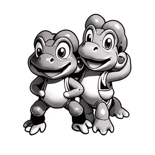a couples tattoo of toad and toadette from mario kart tattoo design idea