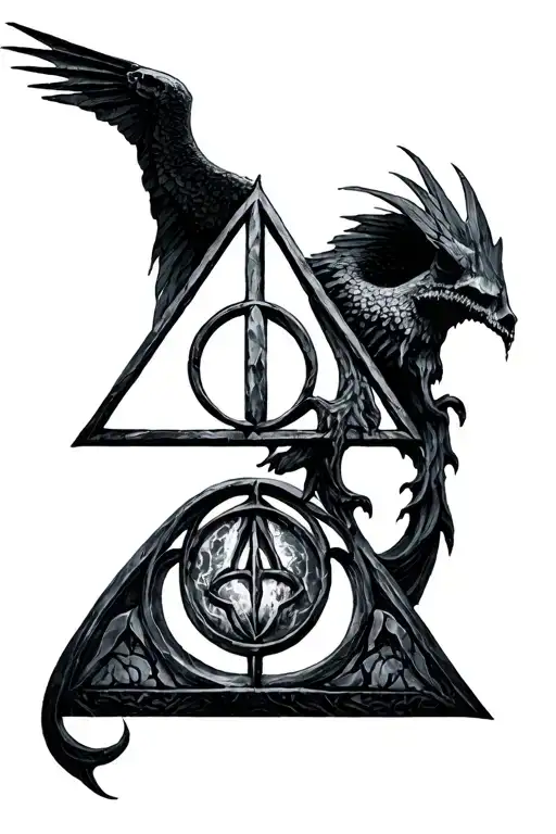 deathly hallows from Harry Potter Dali style tattoo design idea