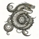 Moon and snake  tribe style black spine tattoo  tattoo design idea