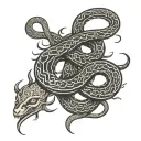 Moon and snake  tribe style black spine tattoo  tattoo design idea