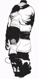 man and child holding hands walking their dog tattoo design idea