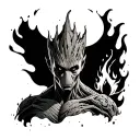 combination of groot with 4 elements earth water air and fire  tattoo design idea