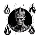 combination of groot with 4 elements earth water air and fire  tattoo design idea