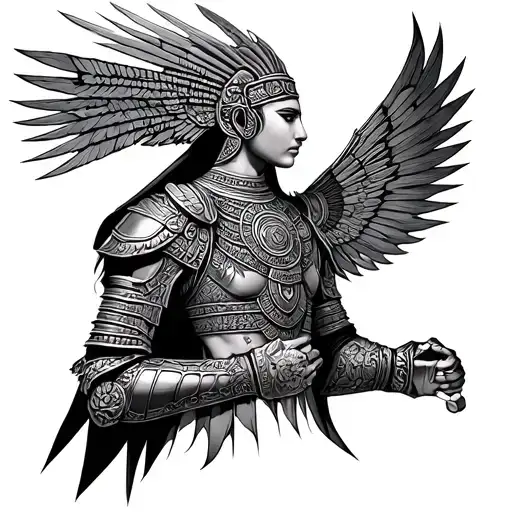 Annunaki armor adorned tattoo design idea