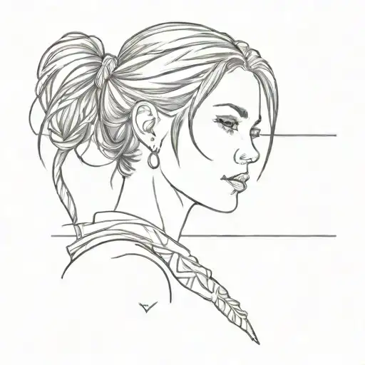 Simple small one-line tattoo of the outline of a girl warrior; warrior meets Lara Croft meets Ellie from The Last of Us tattoo design idea