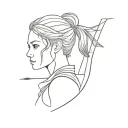 Simple small one-line tattoo of the outline of a girl warrior; warrior meets Lara Croft meets Ellie from The Last of Us tattoo design idea