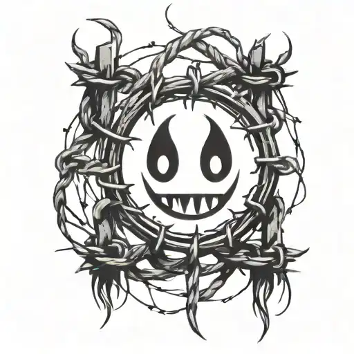 single chain barbed wire, circle, happy face made tattoo design idea