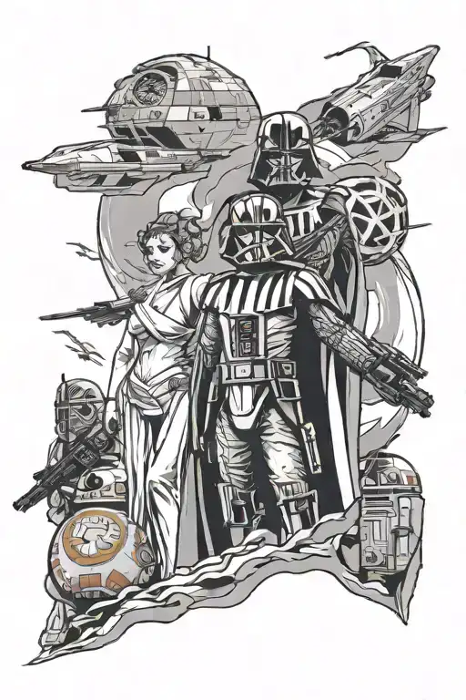 Star Wars characters and ships tattoo design idea
