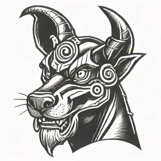 houndoom pokemon, head shot image tattoo design idea