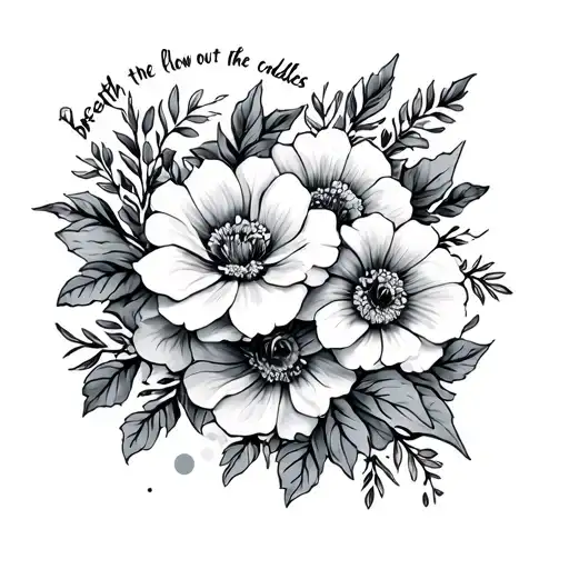 a saying " breath in the flowers, blow out the candles" tattoo design idea