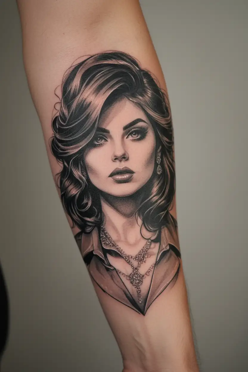 Mafia girl looking tattoo design idea