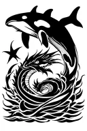 dragon and orca whale swimming gracefully tattoo design idea
