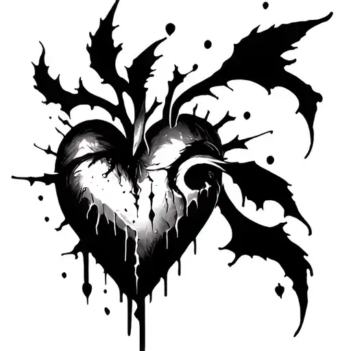 Design me a tattoo with a broken heart, highly detailed and realistic, black and white only, and ugly, frightening,, bon tattoo design idea