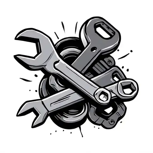 wrench and heavy equipment intertwined tattoo design idea