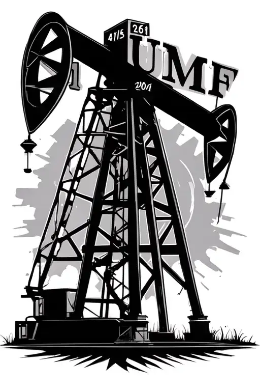 basic oil derrick with the letters UMF and the numbers 41 and 2061 tattoo design idea