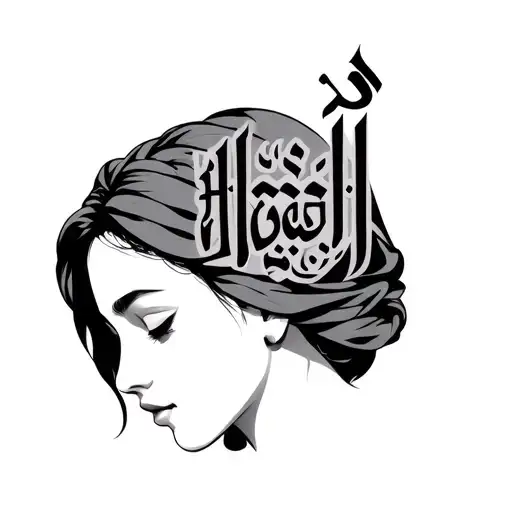 allah's name in arabic text on girl's head tattoo design idea