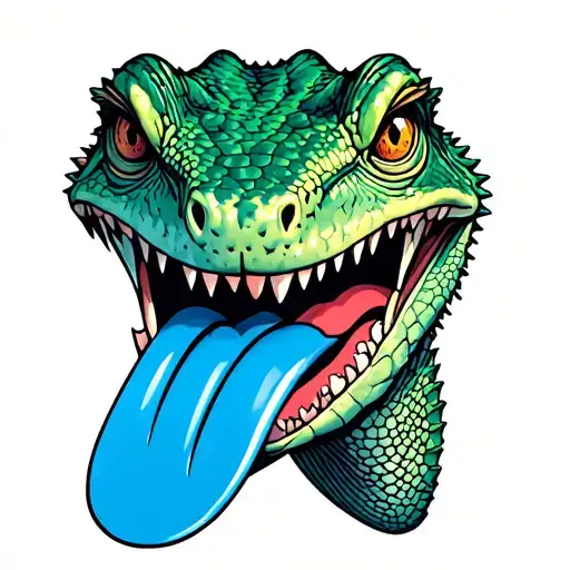 lizard's head that pulls the tongue (the tongue is blue) tattoo design idea
