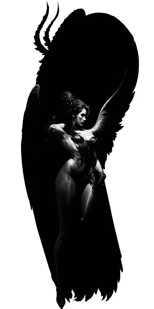 1 sexy female angel in white fighting 1 sexy female demon in black tattoo design idea