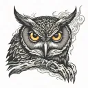 owl perched burning eyes tattoo design idea