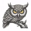 owl perched burning eyes tattoo design idea