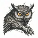 owl perched burning eyes tattoo design idea