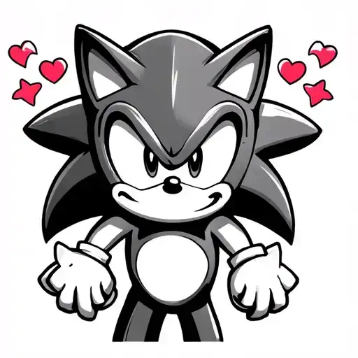 sonic the hedgehog with hearts and 5 point stars tattoo design idea