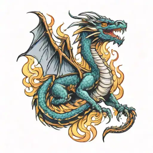 dragon breathing fire tattoo design idea
