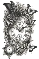 pocket watch,  queen of hearts card, butterflies, half sleeve tattoo design idea