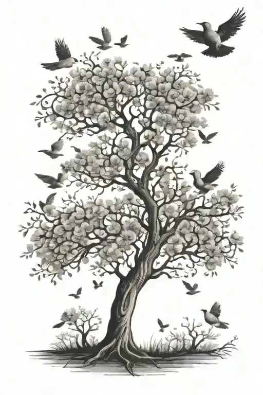 tree of life have dead with doves flying away tattoo design idea