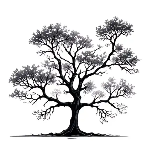 tree with bare branches sun light tattoo design idea