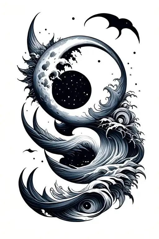 tides with sun and moon tattoo design idea