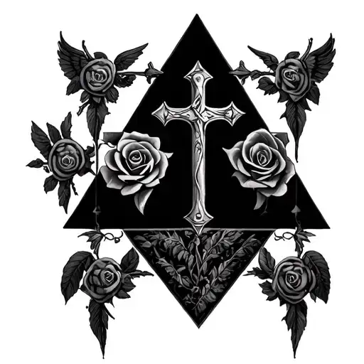Rose croix pyramide 7 heavenly virtues tattoo design idea