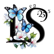 create a minimalist tattoo with  hidden letter "L" and "S" and "25" cherry blossom and butterfly tattoo design idea