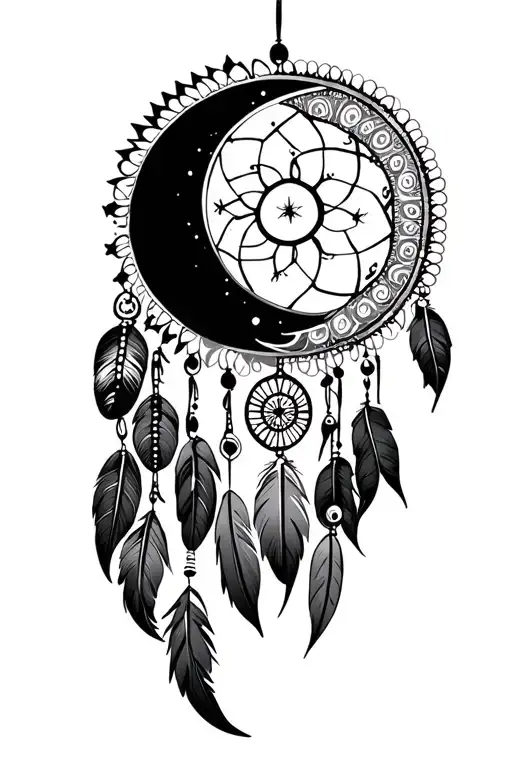 sun and moon mandala dream catcher tattoo design idea