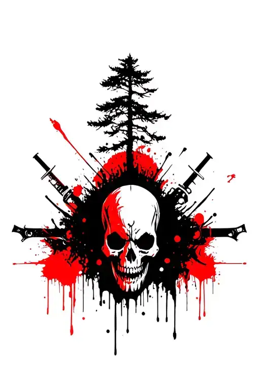 Darkness death skulls weapons trees darkness smile evil tattoo design idea