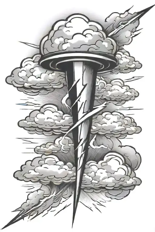 clouds and lighting bolt tattoo design idea