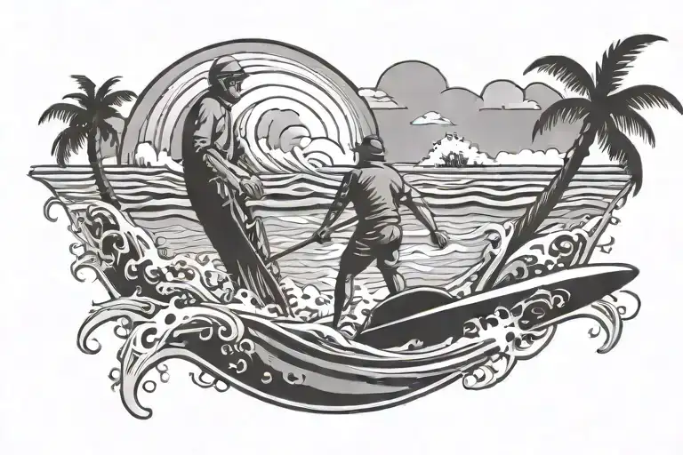 beach boys surfin silhouette tattoo design idea