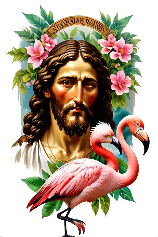 Jesus with rip mem and grandpa with cardinal and flamingo  tattoo design idea