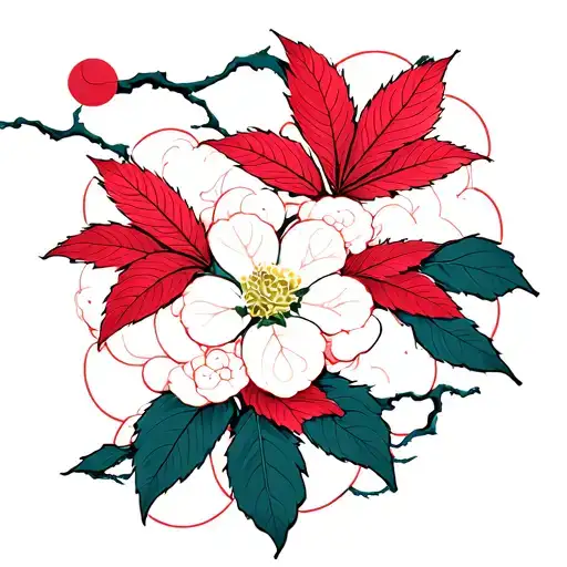 Cloud Japanese Leafs Cherry Blossom tattoo design idea