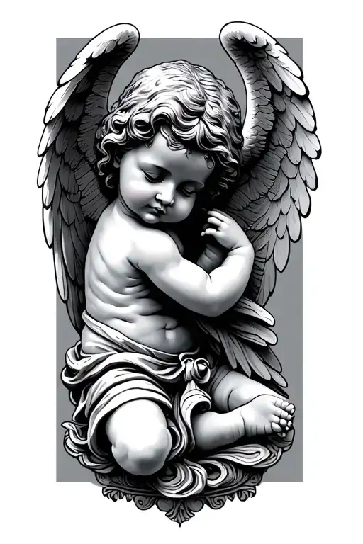 angel baby statue side profile tattoo design idea