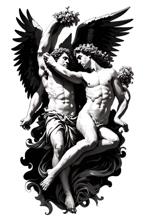 Dionysus and fallen angel falling tattoo design idea