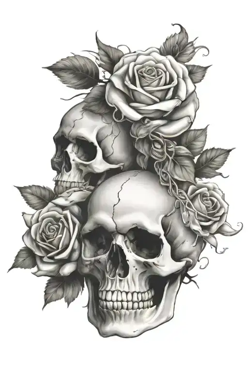 skull end roses  tattoo design idea