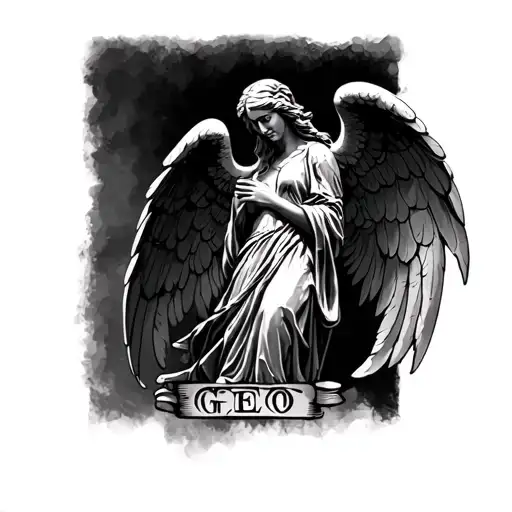 weeping angel, with "Geo" below it tattoo design idea