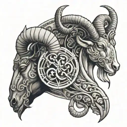 half Aries and Capricorn zodiac sign tattoo design idea
